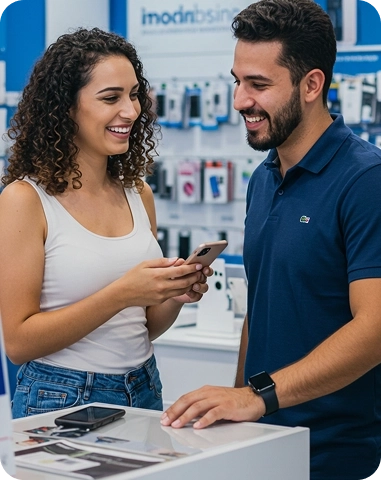 Pessoas conversando sobre parceria comercial e pagamentos