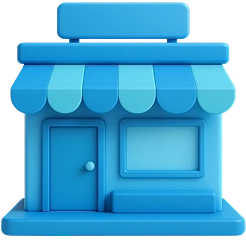 Imagem em formato de desenho de uma loja azul