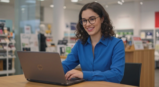 Mulher profissional trabalhando no computador verificando vendas